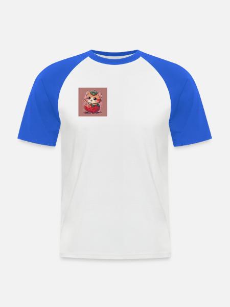 Erdbeer-Schnurr-Kätzchen - Männer Baseball-T-Shirt - Weiß/Royalblau