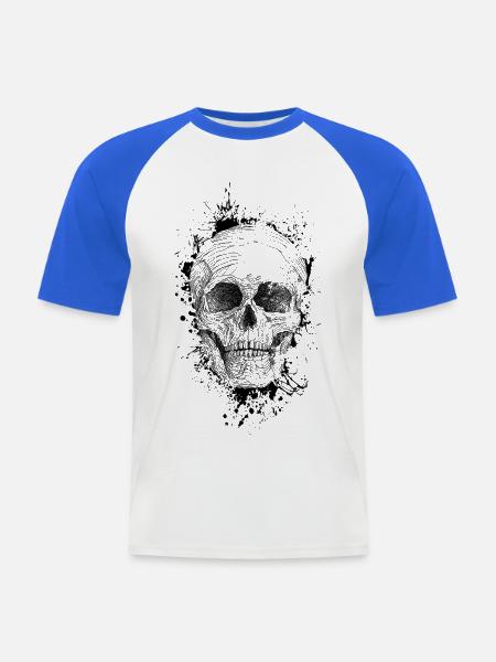 Crâne - T-shirt baseball manches courtes Homme - blanc/bleu royal
