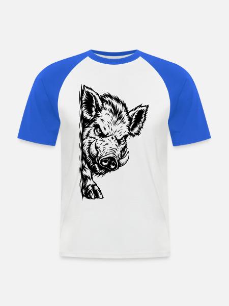 Wütender Keiler – Schwarze Wildschwein Gravur - Männer Baseball-T-Shirt - Weiß/Royalblau