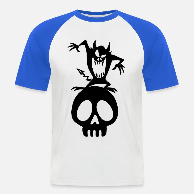 Schädel und schwarzer Dämon - Männer Baseball-T-Shirt - Weiß/Royalblau