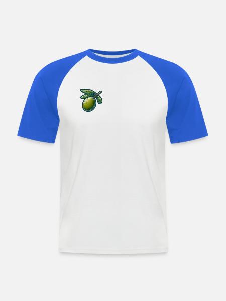 Olivenzweig-Muster für Naturkleidung - Männer Baseball-T-Shirt - Weiß/Royalblau