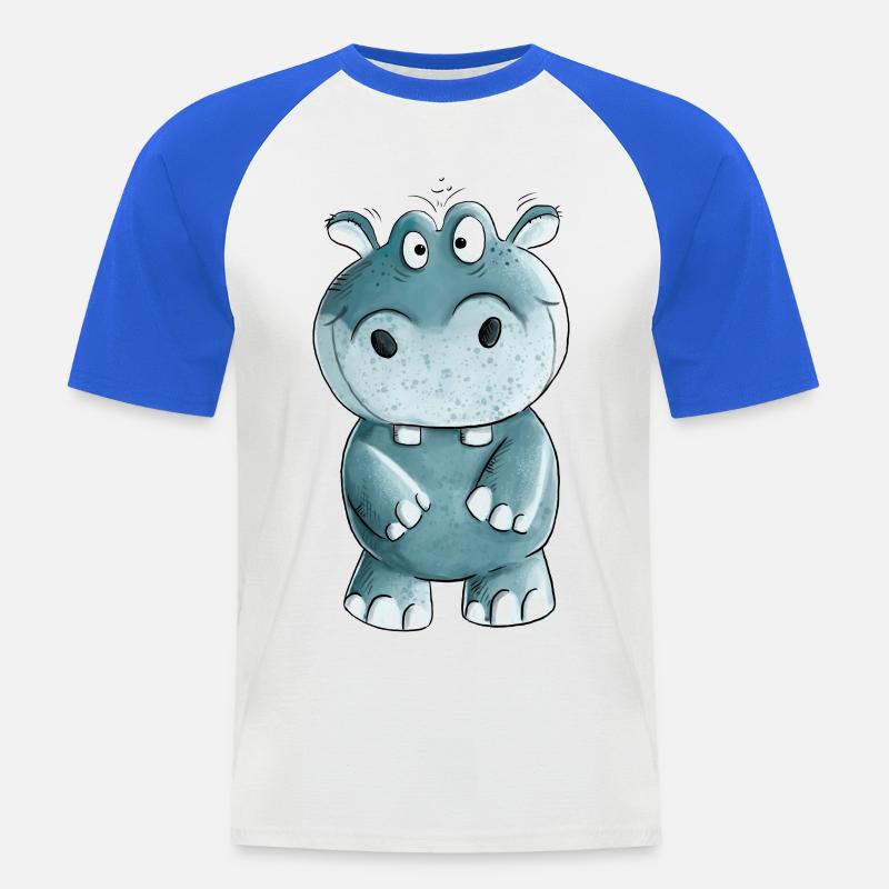 Blaues Nilpferd I Wildtiere Comic - Männer Baseball-T-Shirt - Weiß/Royalblau