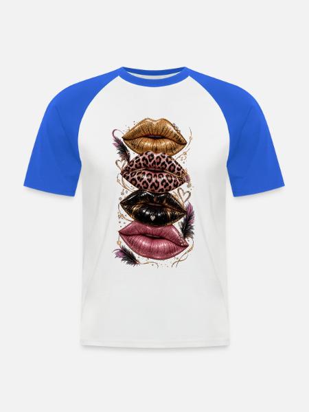 Glamour Lippenkollage Leopardenglanz - Männer Baseball-T-Shirt - Weiß/Royalblau
