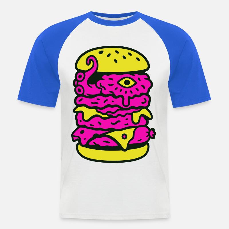 Monsterburger im Pop-Art Stil - Männer Baseball-T-Shirt - Weiß/Royalblau