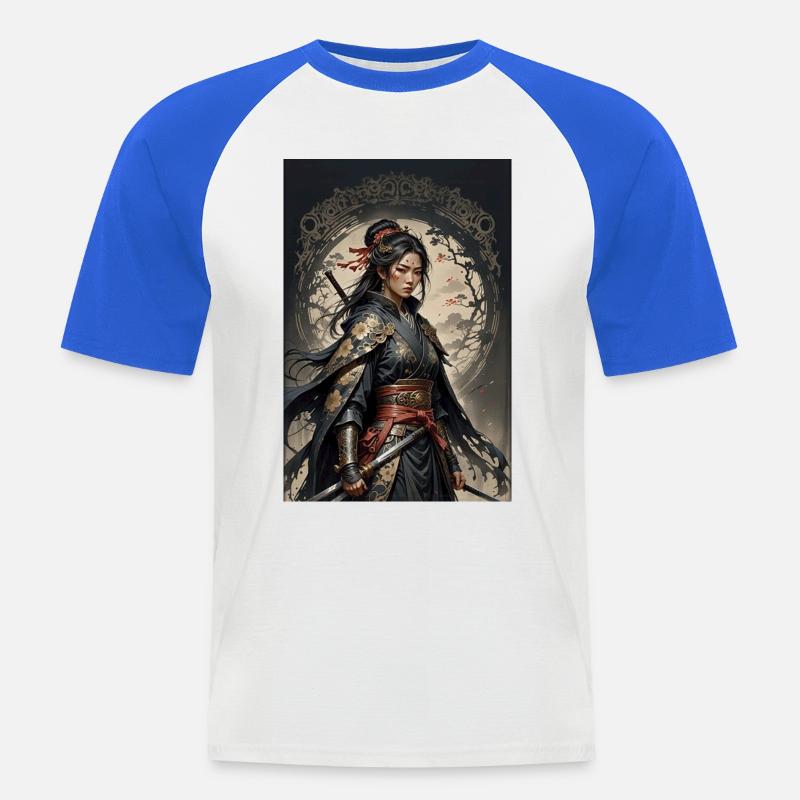 Dunkle Samurai Kriegerin im Kimono - Männer Baseball-T-Shirt - Weiß/Royalblau