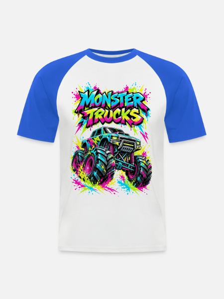 Monster Trucks Graffiti Neon - Männer Baseball-T-Shirt - Weiß/Royalblau