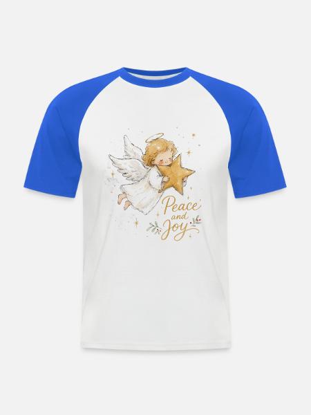 Aquarell Weihnachtsengel mit Stern - Männer Baseball-T-Shirt - Weiß/Royalblau