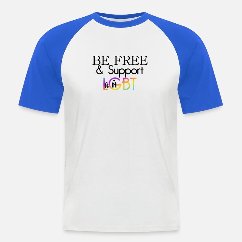 Be Free & Support LGBT Geschenk - Männer Baseball-T-Shirt - Weiß/Royalblau