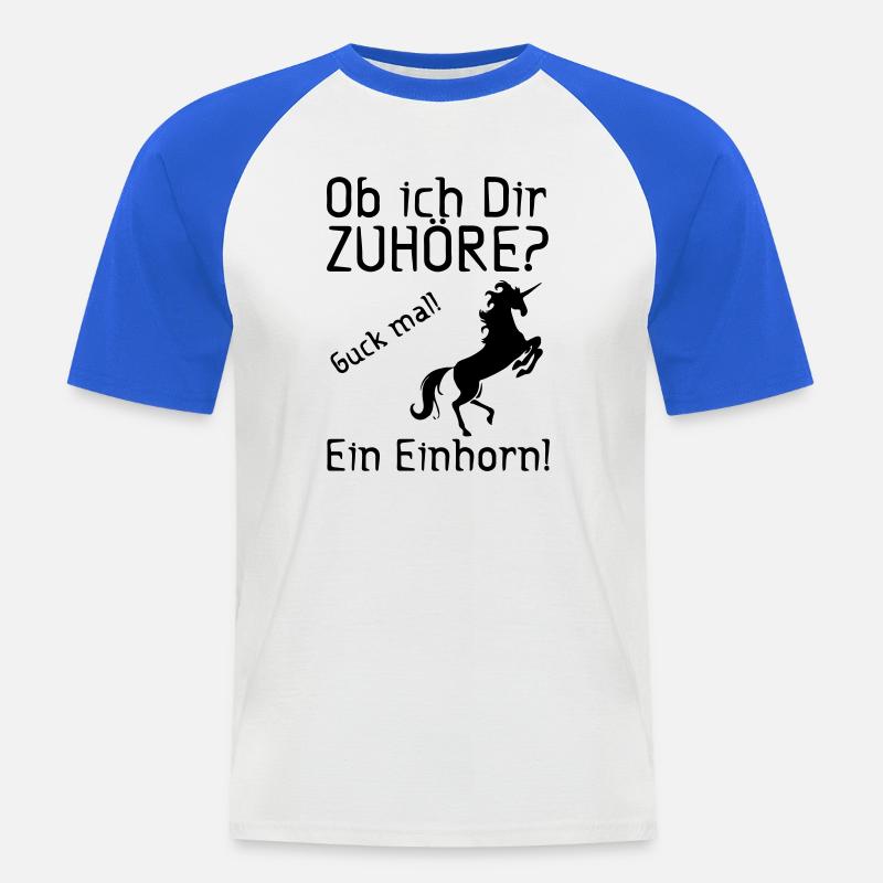 Guck mal! Ein Einhorn! Geschenk - Männer Baseball-T-Shirt - Weiß/Royalblau