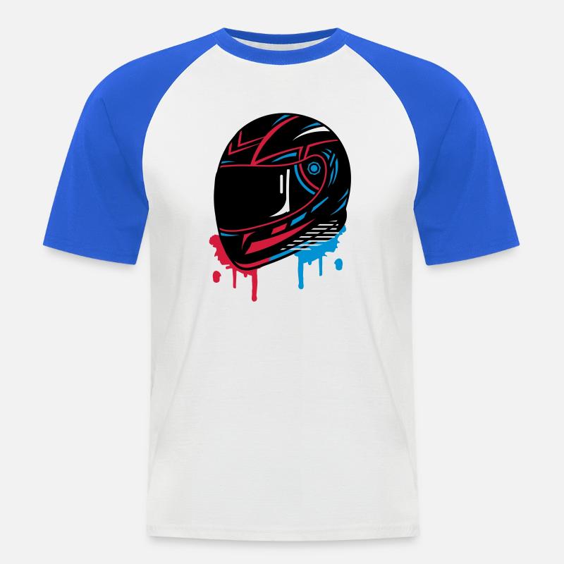 cool casco moto graffiti - Maglia da baseball a manica corta da uomo - bianco/blu royal