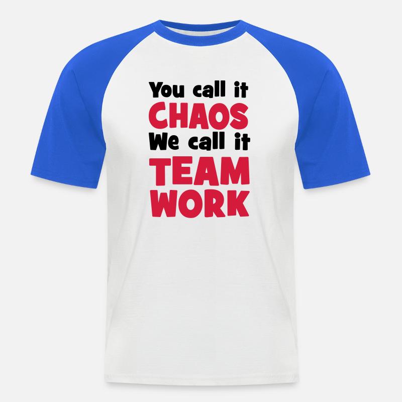 Teamwork - Männer Baseball-T-Shirt - Weiß/Royalblau