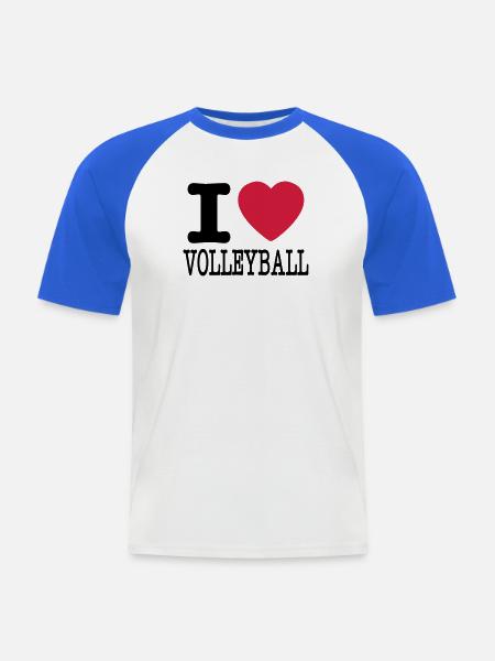 i love volleyball / ik hou van volleybal shirt - Mannen baseballshirt korte mouw - wit/koningsblauw