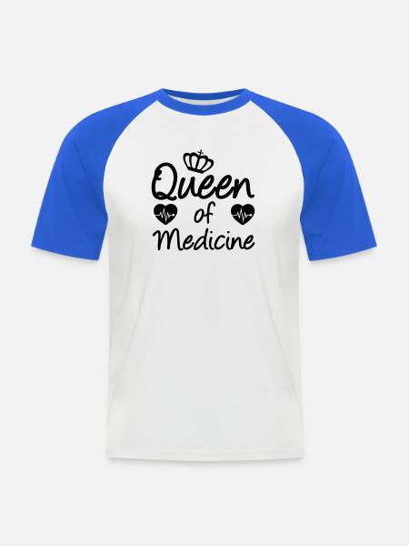 Koningin van geneeskunde geneeskunde, zeggen, gift - Mannen baseballshirt korte mouw - wit/koningsblauw