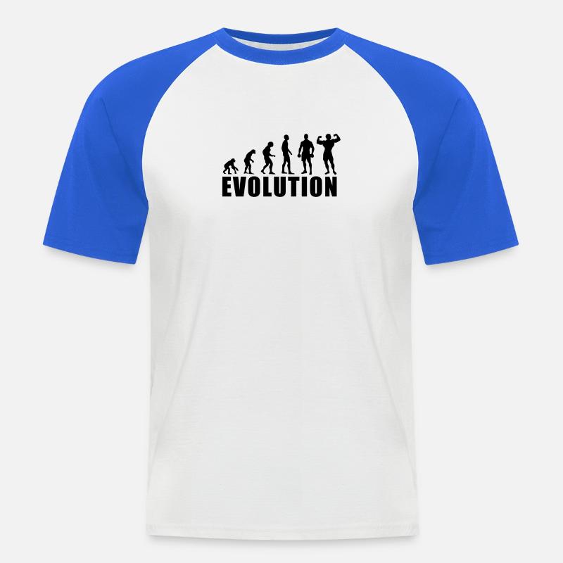 EVOLUTION BODY BUILDING Geschenk - Männer Baseball-T-Shirt - Weiß/Royalblau