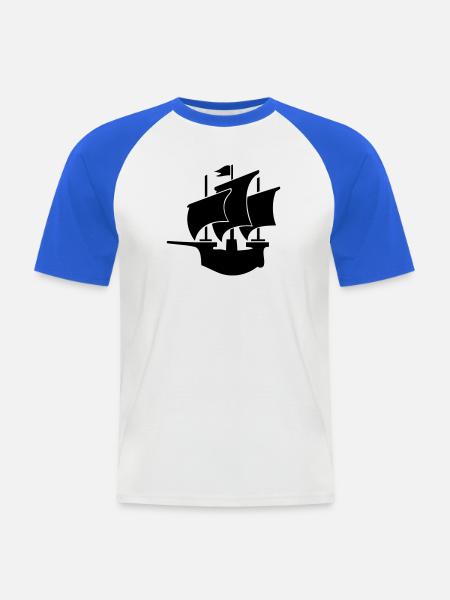 sailing ship Hanseatic cog - Men's Baseball T-Shirt - white/royal blue