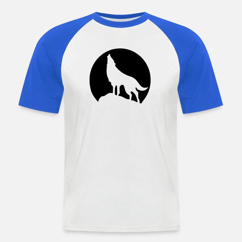 Wolf - Mond - Männer Baseball-T-Shirt - Weiß/Royalblau