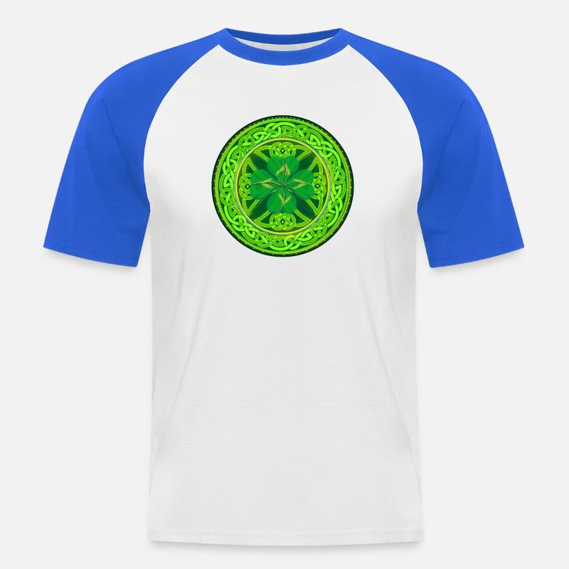 Kleeblatt mit vier Keltischen Blättern - Männer Baseball-T-Shirt - Weiß/Royalblau