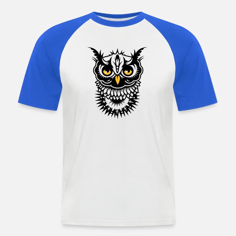 Gesicht einer Eule - Männer Baseball-T-Shirt - Weiß/Royalblau