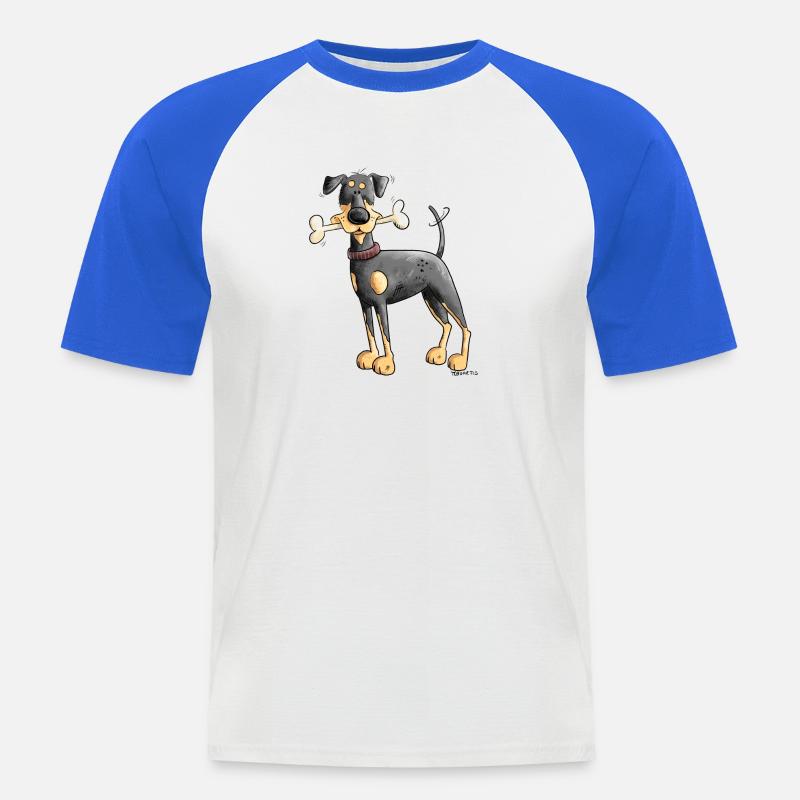 Dobermann Oder Pinscher mit Knochen - Männer Baseball-T-Shirt - Weiß/Royalblau