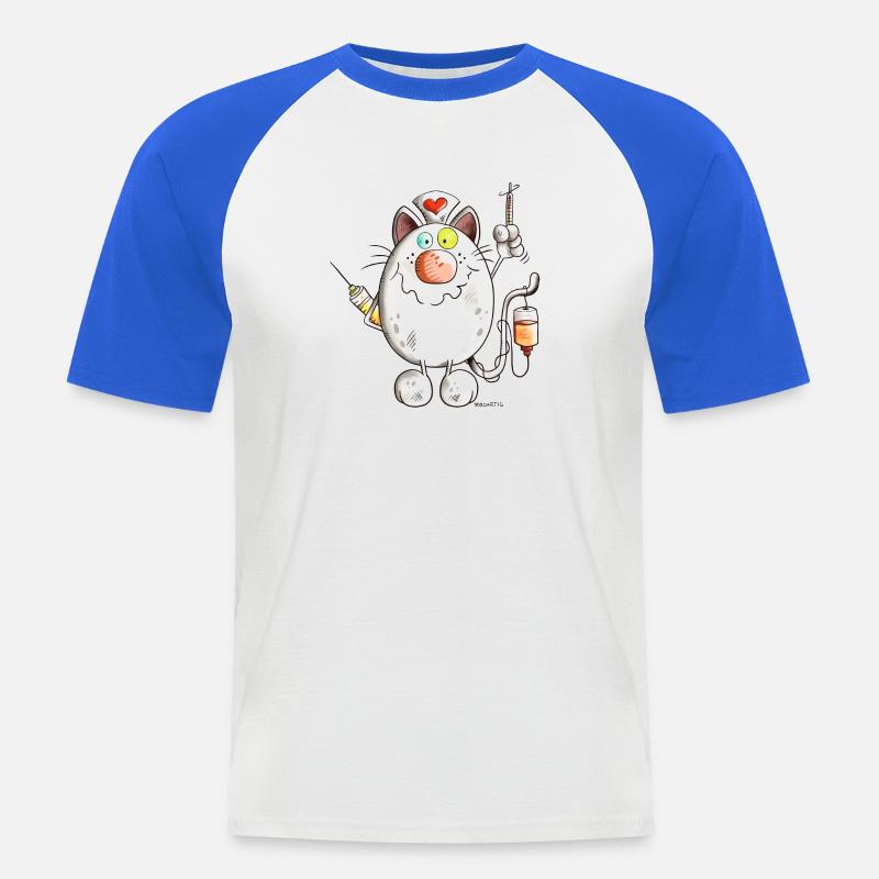 Krankenschwester Katze mit Herz - Comic - Männer Baseball-T-Shirt - Weiß/Royalblau