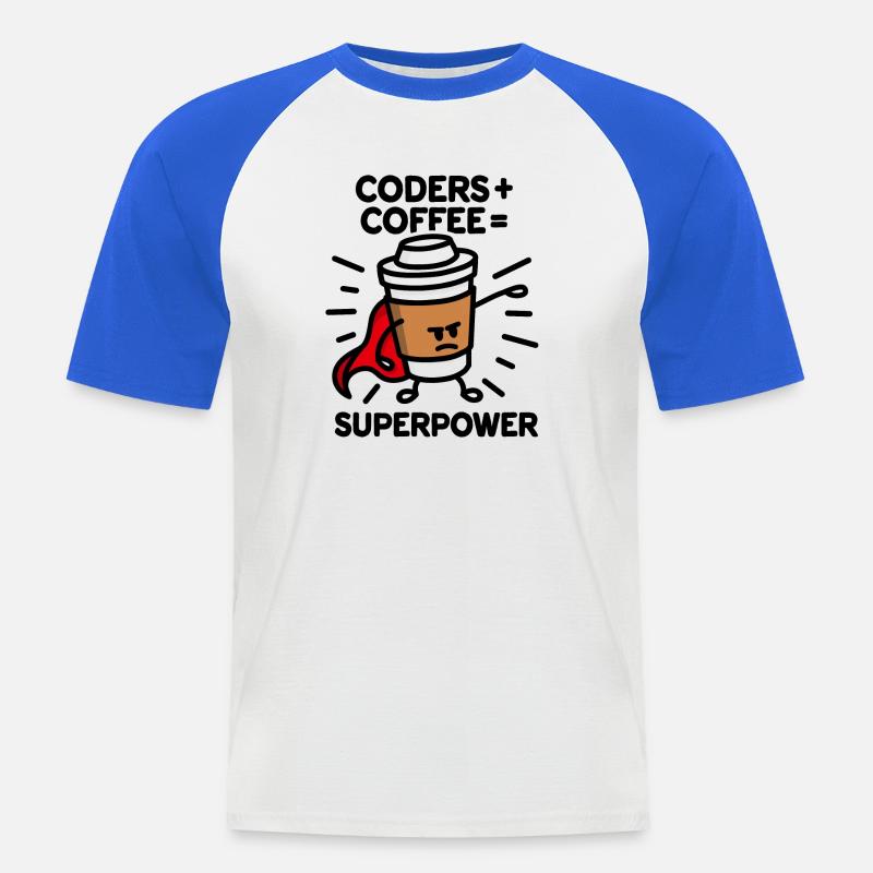 Coders + coffee = superpower (superhero) light - Männer Baseball-T-Shirt - Weiß/Royalblau