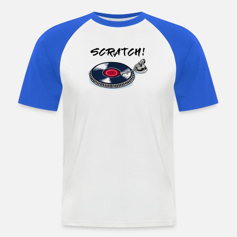 Scratch turntable record player beatbox vinyl - Men's Baseball T-Shirt - white/royal blue
