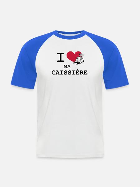 I love ma caissière - T-shirt baseball manches courtes Homme - blanc/bleu royal