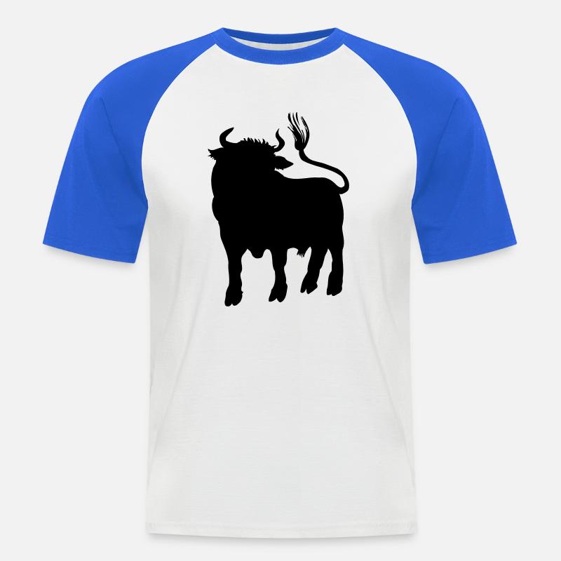 Stierschattenbild, Logofarm oder Metzger - Männer Baseball-T-Shirt - Weiß/Royalblau