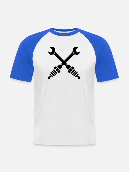 Wrench crossed with spark plugs - Men's Baseball T-Shirt - white/royal blue