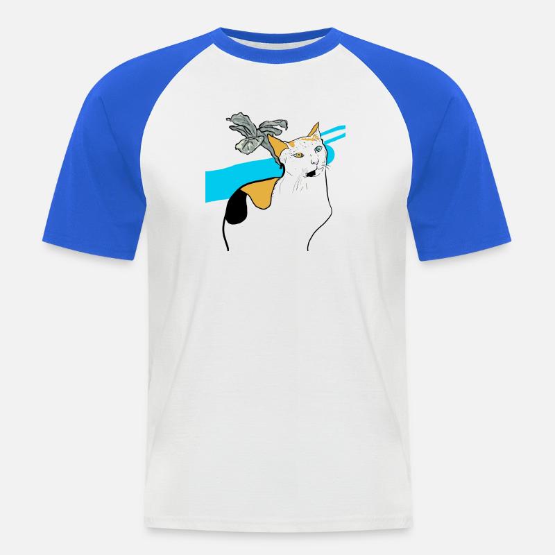 sitzende Katze - Männer Baseball-T-Shirt - Weiß/Royalblau