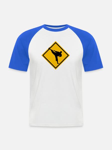 Karate Warnschild Yokogeri - Männer Baseball-T-Shirt - Weiß/Royalblau