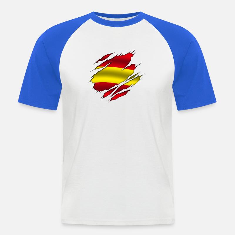 Spanien - Spanien - Spanien - Zerrissenes Design - Männer Baseball-T-Shirt - Weiß/Royalblau
