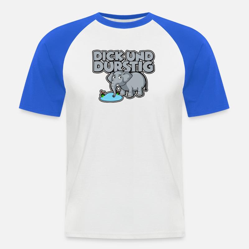 Dick und durstig - Männer Baseball-T-Shirt - Weiß/Royalblau