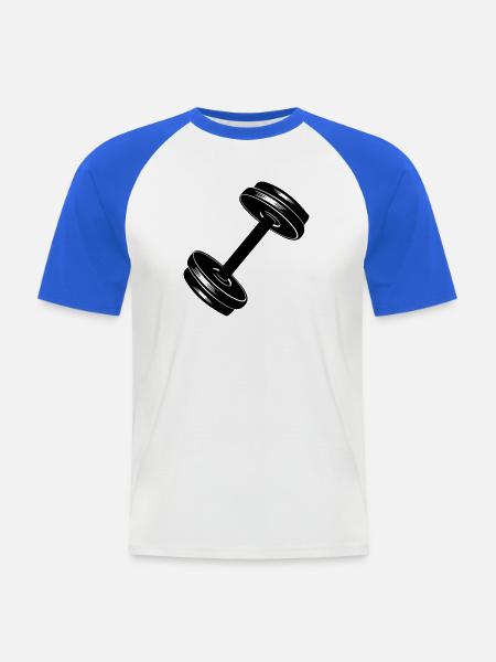 Fitness GYM Dumbel Gewicht 01 - Männer Baseball-T-Shirt - Weiß/Royalblau