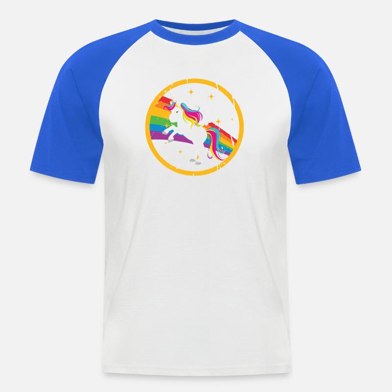 Fabelhafter Einhorn mit Regenbogenmähne - Männer Baseball-T-Shirt - Weiß/Royalblau