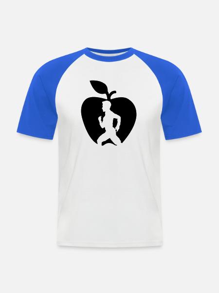 Gesunder Fruchtläufer im Apfel ausgeschnitten - Männer Baseball-T-Shirt - Weiß/Royalblau