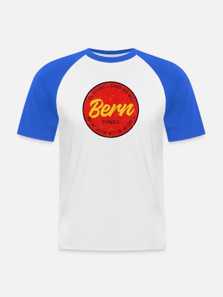 Bern Badge Retro RotGelb - Männer Baseball-T-Shirt - Weiß/Royalblau