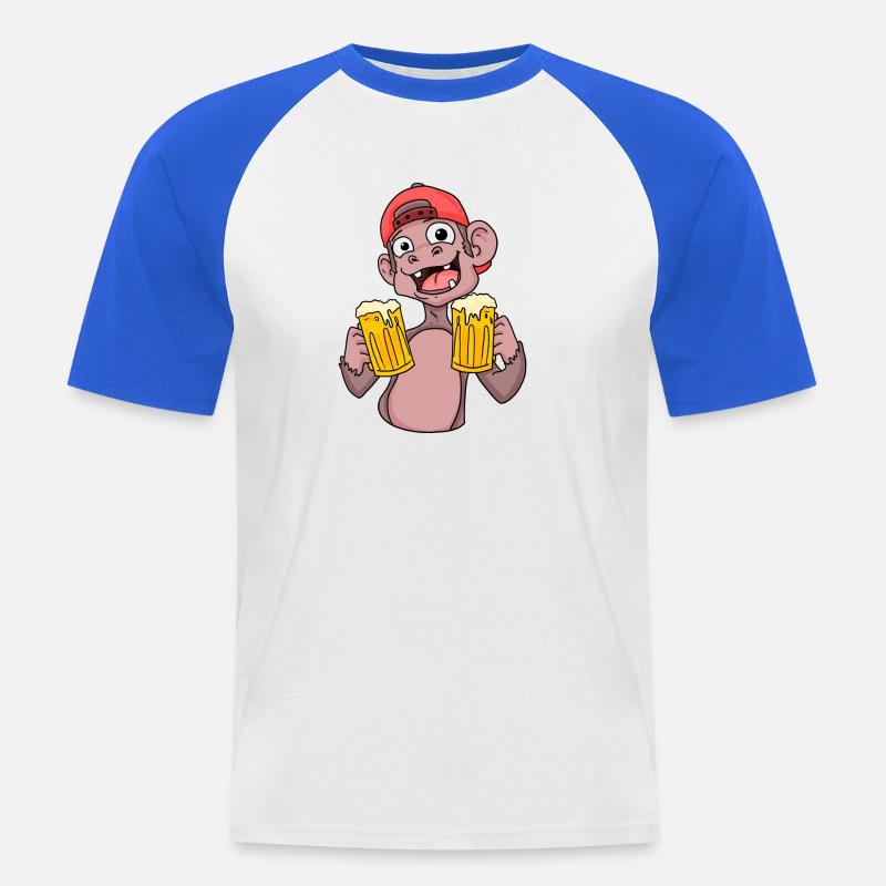 Affe mit Biergläser - Männer Baseball-T-Shirt - Weiß/Royalblau