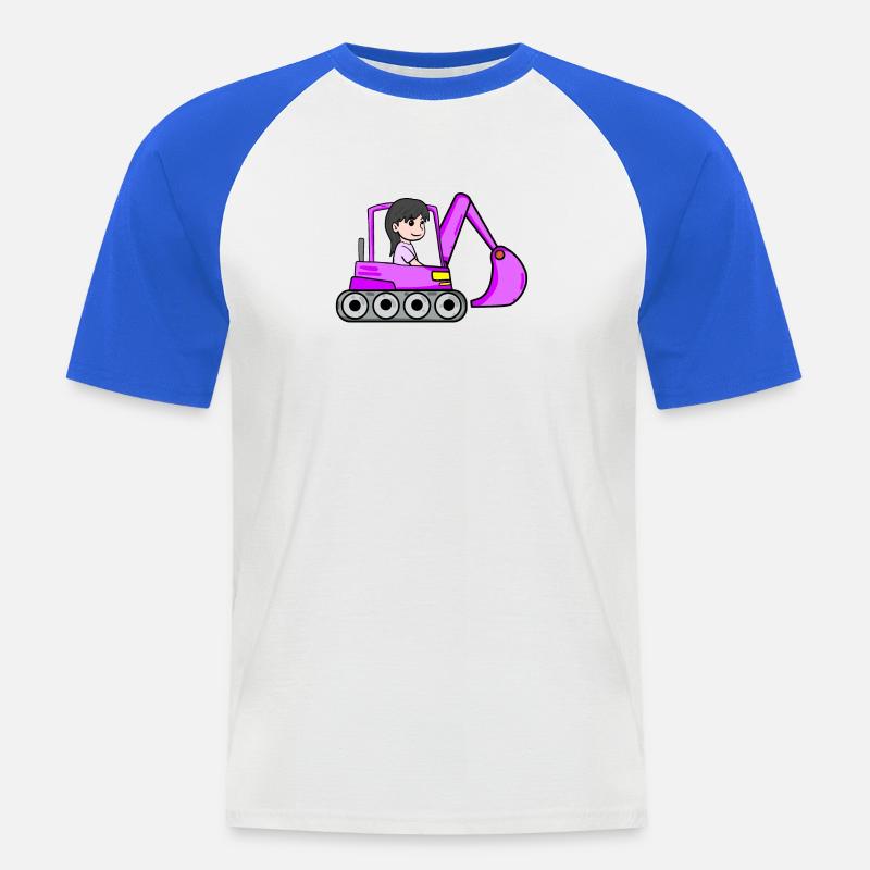 Rosa Bagger Mädchen - Männer Baseball-T-Shirt - Weiß/Royalblau