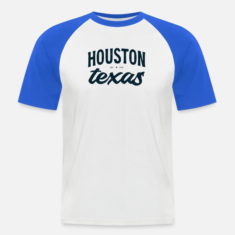 Houston Texas Script Emblem Tee - Männer Baseball-T-Shirt - Weiß/Royalblau