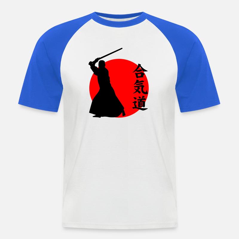 Aikido - Männer Baseball-T-Shirt - Weiß/Royalblau