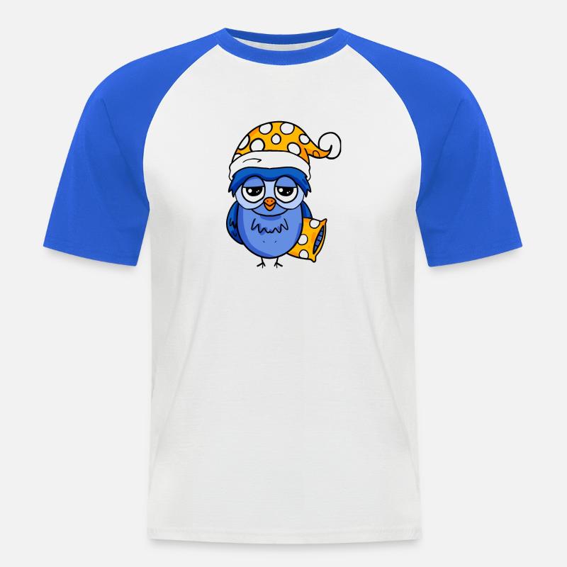 Schläfrige Eule - Männer Baseball-T-Shirt - Weiß/Royalblau