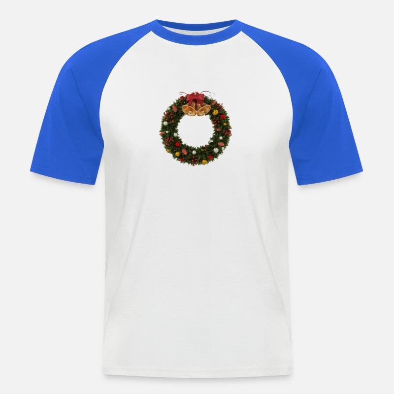 Weihnachtskranz mit Glocken und Schleife - Männer Baseball-T-Shirt - Weiß/Royalblau