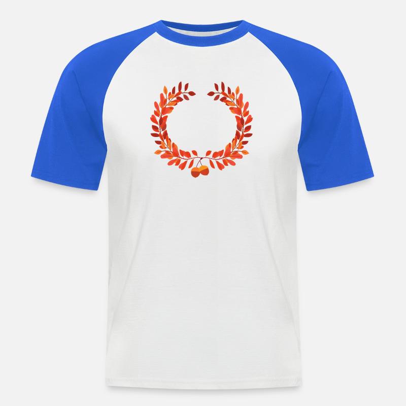 Herbstlaub Kranz mit Eicheln - Männer Baseball-T-Shirt - Weiß/Royalblau