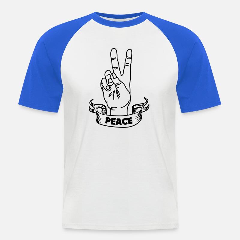 Handgeste Frieden und Textbanner - Männer Baseball-T-Shirt - Weiß/Royalblau