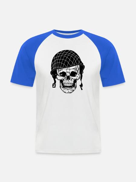 Totenkopfsoldat mit Kugel und Helm - Männer Baseball-T-Shirt - Weiß/Royalblau