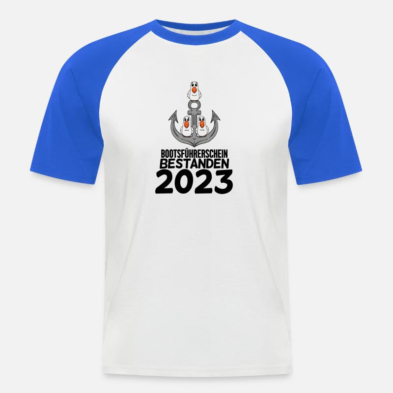 Bootsführerschein 2023 Motorboot Geschenk - Männer Baseball-T-Shirt - Weiß/Royalblau