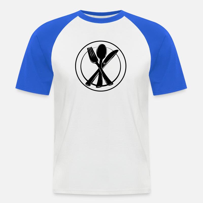 Messer, Gabel und Löffel auf Teller - Männer Baseball-T-Shirt - Weiß/Royalblau