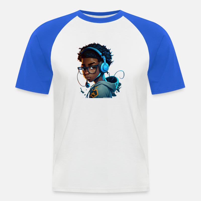 Digitaler Gaming-Charakter mit Headset - Männer Baseball-T-Shirt - Weiß/Royalblau