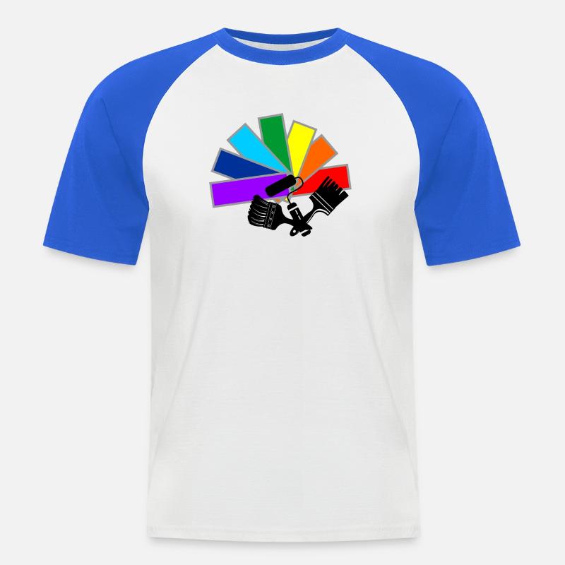 Farbfächerdeck mit Schattenpinseln und Rollenlogo - Männer Baseball-T-Shirt - Weiß/Royalblau